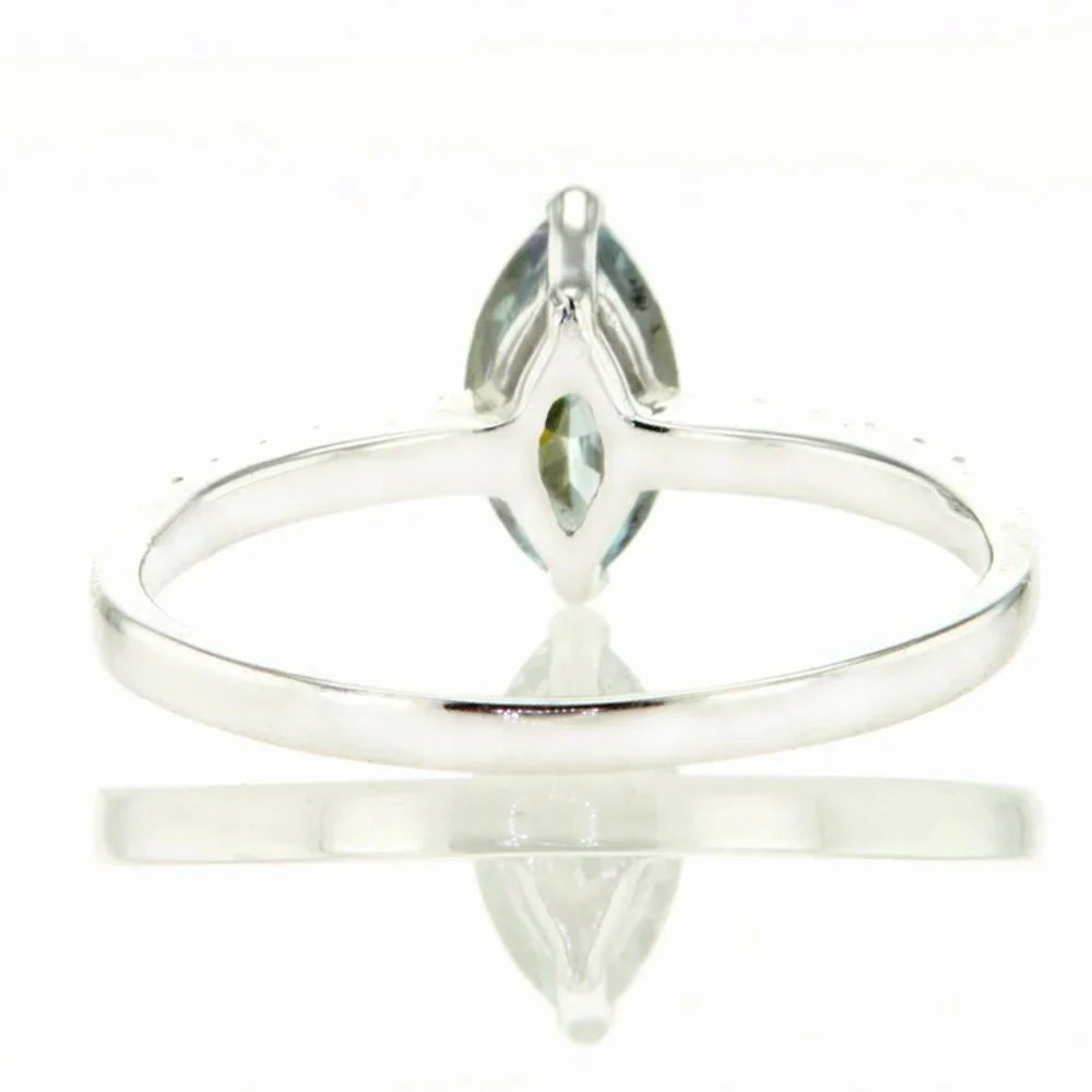 Blue Marquise Cut Diamond Engagement Ring 14K White Gold 0.83 TCW - Picture 7 of 9